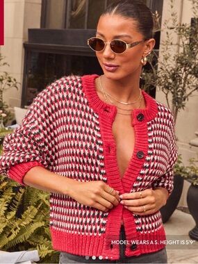 Vici Red Black Knit Cardigan